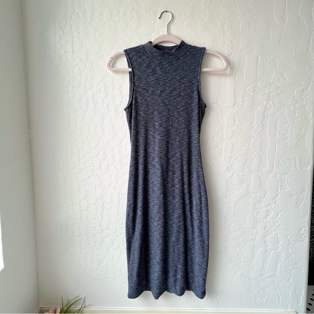 Abercrombie & Fitch Blue Knee Length Fitted Dress with Exposed Back